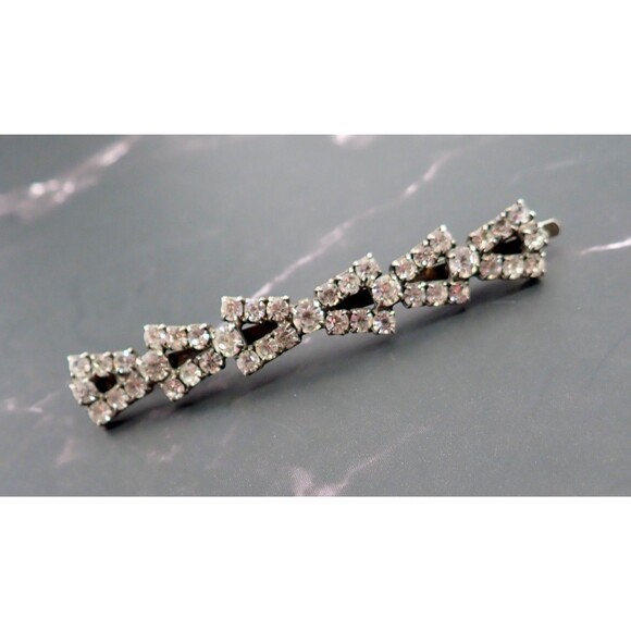 Vintage Clear Rhinestone Silver Tone Hair Barrette Art Deco Arrow Shape MCM 3" - Picture 1 of 8